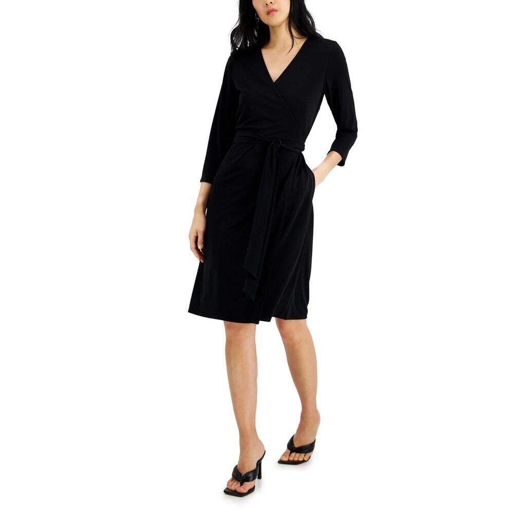 Alfani Women's Black V-Neck Wrap Dress V-Neck Wrap Dress